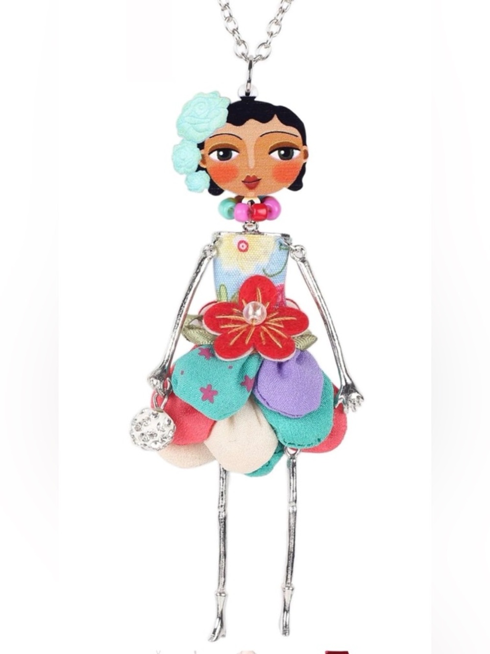 BONSNY Handmade Floral Paris Doll Necklace, NWT